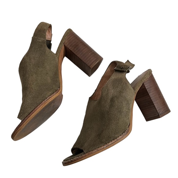 Madewell Olive Green Suede Slingback Cary Peep-Toe Stacked Heel Sandal S… - Picture 4 of 11